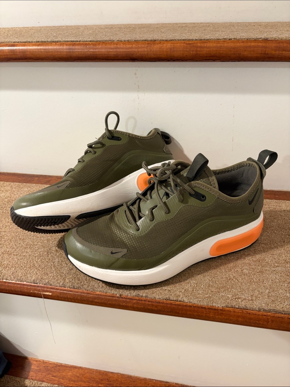Nike Olive Green Sneakers with Orange Accent